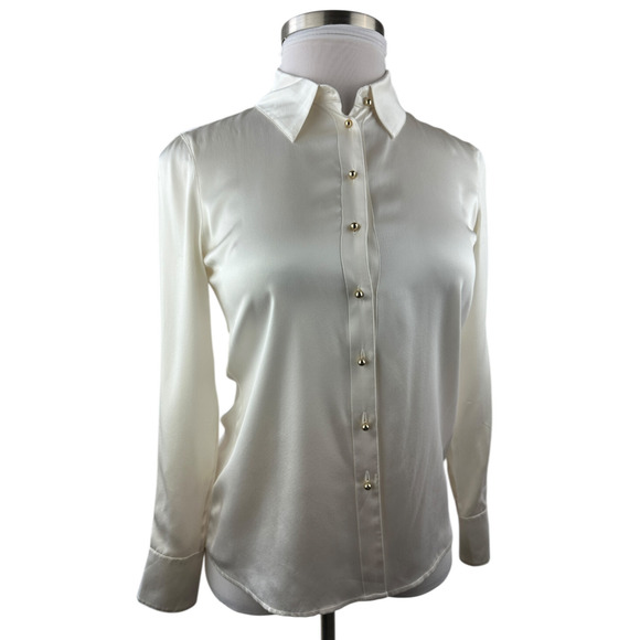 Ravella Luxury Silk Milano Button-Up Blouse LS Pearl White Gold Buttons Small 4 - Picture 16 of 16